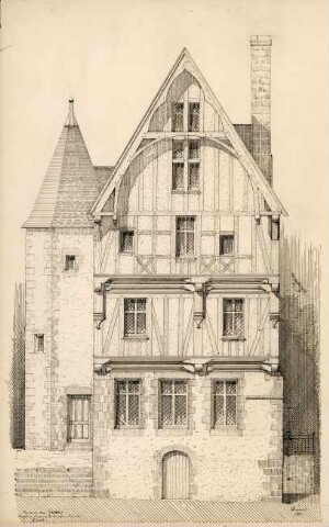 Maison des Guérins, angle de la rue de la Trinité et la tour de Laval [dessin à la plume]