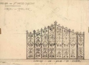Église de St-Denis-d'Anjou. Détail du mobilier : clôture en avant du choeur.
