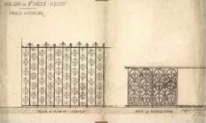 Église de St-Denis-d'Anjou. Détail du mobilier : grille de clôture latérale, appui de communion.