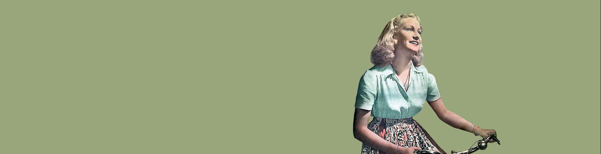 Bandeau vert avec femme à bicyclette