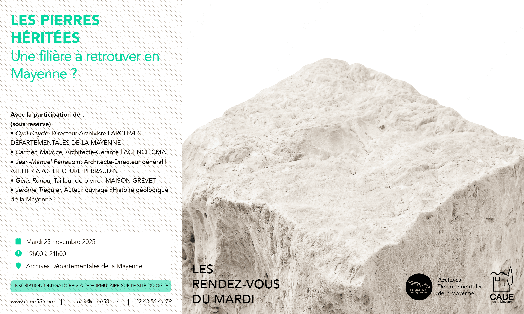 Programme du rendez-vous du mardi avec image d'une pierre